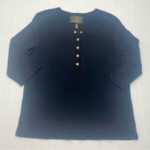 Ralph Lauren Women’s Top 1X Black Ribbed Gold Snaps 3/4 SL